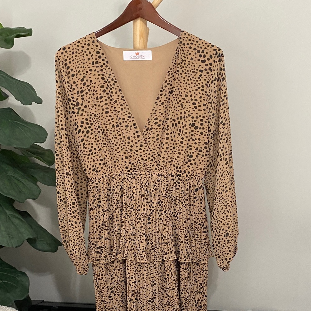 Chosen Tan and Black Long Sleeve Dress